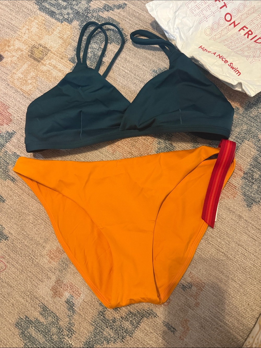 Left on Friday swimsuit teal and orange